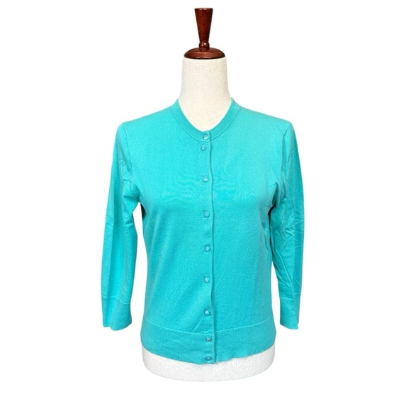 J. Crew Aqua Teal Button-Up Cotton Blend Cardigan Size M #1779 - Picture 1 of 4